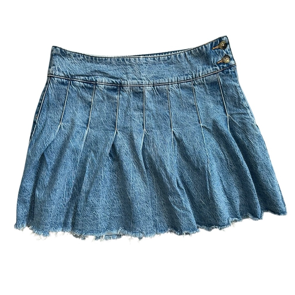 Free People We The Free Stonewashed Raw Hem Denim Pleated Mini Skirt Size 32